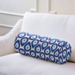 Nazar Boncuğu Motifli Dijital Baskılı Modern İç Dolgulu - Fermuarlı Süet Silindir Yuvarlak Yastık Kırlent Realhomes