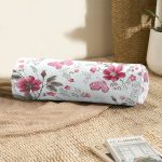 - RealHomes Özel Tasarımlı Dijital Baskılı İç Dolgulu Fermuarlı Silindir Yastık - Realhomes  Beyaz Zeminde Pembe Çiçekler Dijital Baskılı Modern İç Dolgulu - Fermuarlı Süet Silindir Daire Yastık Kırlent Realhomes