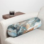 Mavi Suluboya Desenli Dijital Baskılı Modern İç Dolgulu - Fermuarlı Süet Silindir Daire Yastık Kırlent Realhomes