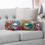 - RealHomes Özel Tasarımlı Dijital Baskılı İç Dolgulu Fermuarlı Silindir Yastık - Realhomes Renkli Zeminde Kurukafa Motifli Dijital Baskılı Modern İç Dolgulu Süet Silindir Yastık Kırlent - Bel Yastığı Realhomes