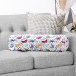 Kelebek Ve Tüy Motifli Dijital Baskılı Özel Tasarım Modern İç Dolgulu - Fermuarlı Süet Silindir Yuvarlak Yastık Kırlent Realhomes