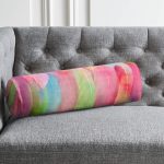 Rengarenk Tüy Desenli Özel Tasarım Dijital Baskılı Modern İç Dolgulu - Fermuarlı Süet Silindir Rulo Yastık Kırlent Realhomes