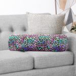 Renkli Leopar Desenli Özel Tasarım Dijital Baskılı Modern İç Dolgulu - Fermuarlı Süet Berjer Silindir Yastık Kırlent Realhomes