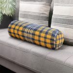 - RealHomes Özel Tasarımlı Dijital Baskılı İç Dolgulu Fermuarlı Silindir Yastık - Realhomes  Sarı Lacivert Modern Ekose Tasarımlı İç Dolgulu - Fermuarlı Süet Silindir Daire Yastık Kırlent Realhomes