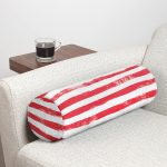 Kırmızı Çizgili Motifli Dekoratif Modern İç Dolgulu - Fermuarlı Süet Silindir Rulo Yastık Kırlent Realhomes