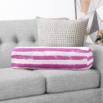 Mor Çizgili Motifli Dekoratif Modern İç Dolgulu - Fermuarlı Süet Silindir Daire Yastık Kırlent Realhomes