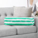 Yeşil Çizgili Motifli Dekoratif Modern İç Dolgulu - Fermuarlı Süet Silindir Rulo Yastık Kırlent Realhomes