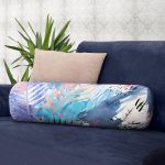 Sulu Boya Yapraklar Özel Tasarım Modern İç Dolgulu - Fermuarlı Süet Berjer Silindir Yastık Kırlent Realhomes