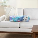 Sulu Boya Yapraklar Özel Tasarım Modern İç Dolgulu - Fermuarlı Süet Berjer Silindir Yastık Kırlent Realhomes