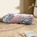 - RealHomes Özel Tasarımlı Dijital Baskılı İç Dolgulu Fermuarlı Silindir Yastık - Realhomes  Pembe Ve Gri Ağırlıklı Sulu Boya Yaprak Motifli İç Dolgulu - Fermuarlı Süet Silindir Yuvarlak Yastık Kırlent Realhomes