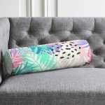 - RealHomes Özel Tasarımlı Dijital Baskılı İç Dolgulu Fermuarlı Silindir Yastık - Realhomes Sulu Boya Yaprak Desenli Dekoratif Modern İç Dolgulu Fermuarlı Çok Amaçlı Silindir Yastık Kırlent Realhomes