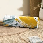 Yağlı Boya Soyut Çizimli Özel Tasarım İç Dolgulu - Fermuarlı Süet Berjer Silindir Yastık Kırlent Realhomes