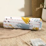 - RealHomes Özel Tasarımlı Dijital Baskılı İç Dolgulu Fermuarlı Silindir Yastık - Realhomes Beyaz Zeminde Sulu Boya Pembe Yan Çizgi Motifli İç Dolgulu Fermuarlı Çok Amaçlı Silindir Yastık Kırlent Realhomes