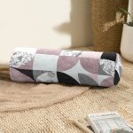 Geometrik Şekiller İçerisinde Fuşya Mermer Desenli Modern İç Dolgulu Fermuarlı Çok Amaçlı Silindir Yastık Kırlent Realhomes