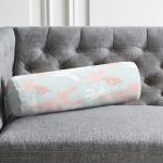 Renkli Zeminde Pembe Ve Beyaz Yaprak Motifli Dekoratif İç Dolgulu Süet Silindir Yastık Kırlent - Bel Yastığı Realhomes