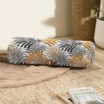 Renkli Yapraklar Üzerinde Nokta Tasarımlı İç Dolgulu - Fermuarlı Süet Silindir Daire Yastık Kırlent Realhomes