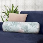 - RealHomes Özel Tasarımlı Dijital Baskılı İç Dolgulu Fermuarlı Silindir Yastık - Realhomes  Mavi Yapraklar Üzerinde Nokta Tasarımlı İç Dolgulu - Fermuarlı Süet Silindir Daire Yastık Kırlent Realhomes