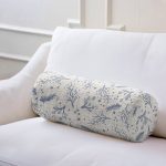 Gri Kot Zeminde Kurumuş Dal Desenli Özel Tasarım İç Dolgulu - Fermuarlı Süet Silindir Yuvarlak Yastık Kırlent Realhomes