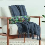 Etnik Kareli Tasarım Dijital Baskılı Modern İç Dolgulu - Fermuarlı Süet Silindir Yuvarlak Yastık Kırlent Realhomes