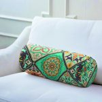 - RealHomes Özel Tasarımlı Dijital Baskılı İç Dolgulu Fermuarlı Silindir Yastık - Realhomes Krem Mavi Renkli Etnik Kare Motifli Modern İç Dolgulu Yumuşak Silindir Form Yastık Kırlent Realhomes