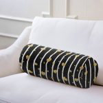 Siyah Beyaz Çizgili Gold Kalp Motifli İç Dolgulu Yumuşak Silindir Form Yastık Kırlent Realhomes