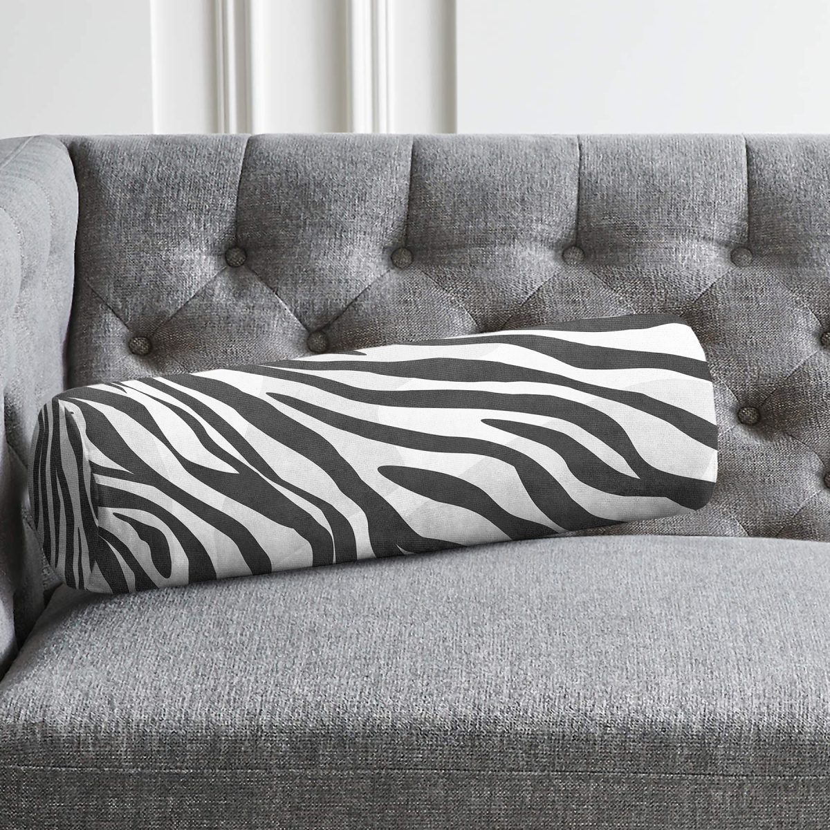Soft Siyah Beyaz Zebra Motifli Dijital Baskılı İç Dolgulu Fermuarlı Çok Amaçlı Silindir Yastık Kırlent Realhomes