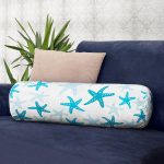 Mavi Deniz Yıldızları Özel Tasarımlı İç Dolgulu - Fermuarlı Süet Silindir Daire Yastık Kırlent Realhomes