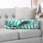 Çizgili Zemin Tropik Yapraklar Özel Tasarımlı İç Dolgulu - Fermuarlı Süet Silindir Daire Yastık Kırlent Realhomes