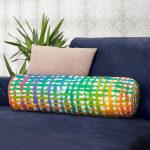 Renkli Çizgiler Dijital Baskılı Özel Tasarım Modern İç Dolgulu - Fermuarlı Süet Silindir Daire Yastık Kırlent Realhomes