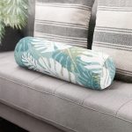 Mavi Zemin Yapraklı Tasarım Desenli Dijital Baskılı Dekoratif İç Dolgulu - Fermuarlı Süet Berjer Silindir Yastık Kırlent Realhomes