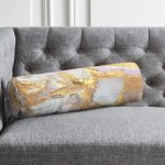 Gold Detaylı Soyut Çizimli Dijital Baskılı Modern İç Dolgulu - Fermuarlı Süet Silindir Daire Yastık Kırlent Realhomes