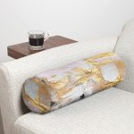 Gold Detaylı Soyut Çizimli Dijital Baskılı Modern İç Dolgulu - Fermuarlı Süet Silindir Daire Yastık Kırlent Realhomes