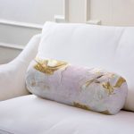 Gold Detaylı Soyut Çizimli Dijital Baskılı Modern İç Dolgulu - Fermuarlı Süet Berjer Silindir Yastık Kırlent Realhomes