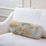 Gold Detaylı Soyut Çizimli Dijital Baskılı Modern İç Dolgulu - Fermuarlı Süet Berjer Silindir Yastık Kırlent Realhomes