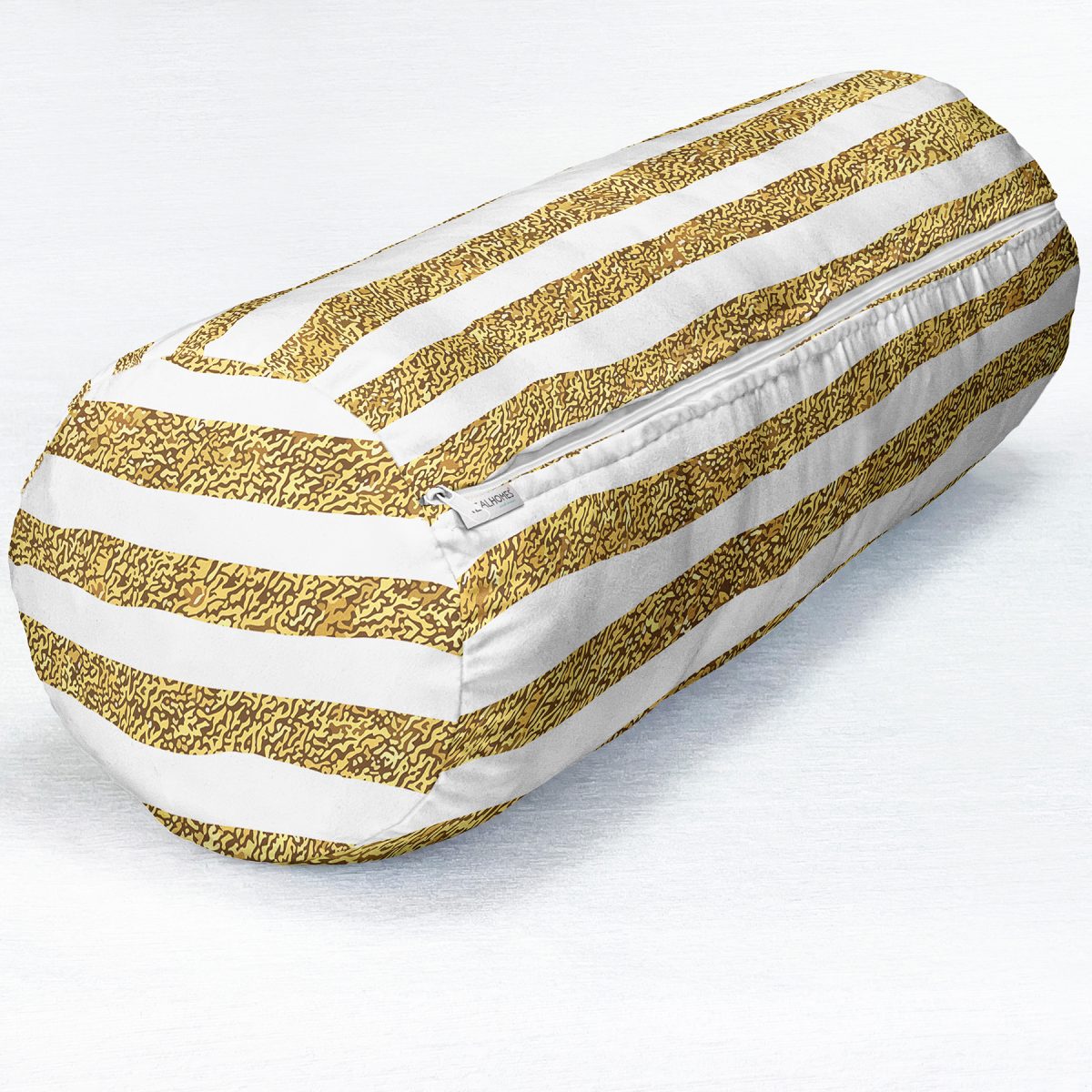 Beyaz Zeminde Gold Zikzak Desenli Dijital Baskılı Modern İç Dolgulu Yumuşak Silindir Form Yastık Kırlent Realhomes