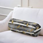 Siyah Beyaz Zeminli Gold Yaprak Desenli Dijital Baskılı Modern İç Dolgulu - Fermuarlı Süet Silindir Yuvarlak Yastık Kırlent Realhomes
