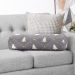 Gri Zeminde Gold Puantiyeli Çam Ağacı Desenli Dijital Baskılı Modern İç Dolgulu Süet Silindir Yastık Kırlent - Bel Yastığı Realhomes