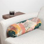 - RealHomes Özel Tasarımlı Dijital Baskılı İç Dolgulu Fermuarlı Silindir Yastık - Realhomes Renkli Zemin Üzerinde Onedraw Çizimli Yapraklar Dijital Baskılı Modern İç Dolgulu Yumuşak Silindir Form Yastık Kırlent Realhomes