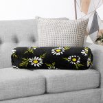 - RealHomes Özel Tasarımlı Dijital Baskılı İç Dolgulu Fermuarlı Silindir Yastık - Realhomes  Siyah Zemin Üzerinde Papatya Desenli Dijital Baskılı Modern İç Dolgulu - Fermuarlı Süet Silindir Yuvarlak Yastık Kırlent Realhomes