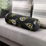 - RealHomes Özel Tasarımlı Dijital Baskılı İç Dolgulu Fermuarlı Silindir Yastık - Realhomes  Siyah Zemin Üzerinde Papatya Desenli Dijital Baskılı Modern İç Dolgulu - Fermuarlı Süet Silindir Yuvarlak Yastık Kırlent Realhomes