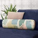 Hardal Zeminli Renkli Çizgi Desenli Dijital Baskılı Modern İç Dolgulu - Fermuarlı Süet Silindir Daire Yastık Kırlent Realhomes