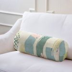 Hardal Zeminli Renkli Çizgi Desenli Dijital Baskılı Modern İç Dolgulu - Fermuarlı Süet Silindir Daire Yastık Kırlent Realhomes