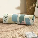 Hardal Zeminli Renkli Çizgi Desenli Dijital Baskılı Modern İç Dolgulu - Fermuarlı Süet Silindir Daire Yastık Kırlent Realhomes