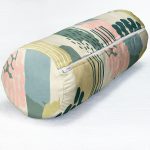 Hardal Zeminli Renkli Çizgi Desenli Dijital Baskılı Modern İç Dolgulu - Fermuarlı Süet Silindir Daire Yastık Kırlent Realhomes