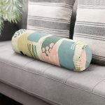 Hardal Zeminli Renkli Çizgi Desenli Dijital Baskılı Modern İç Dolgulu - Fermuarlı Süet Silindir Daire Yastık Kırlent Realhomes