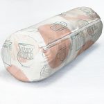 Renkli Zeminde Onedraw Antik Çizimli Dijital Baskılı Modern İç Dolgulu - Fermuarlı Süet Silindir Yuvarlak Yastık Kırlent Realhomes