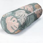 Renkli Zeminli Yaprak Desenli Dijital Baskılı Modern İç Dolgulu Süet Silindir Yastık Kırlent - Bel Yastığı Realhomes