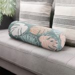 Renkli Zeminli Yaprak Desenli Dijital Baskılı Modern İç Dolgulu Süet Silindir Yastık Kırlent - Bel Yastığı Realhomes