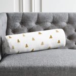 Beyaz Zemin Üzerinde Gold Renkli Çam Ağacı Desenli Dijital Baskılı Modern İç Dolgulu - Fermuarlı Süet Berjer Silindir Yastık Kırlent Realhomes