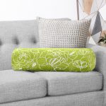 Renkli Zemin Üzerinde Onedraw Çizimli Çiçek Desenli Dijital Baskılı Modern İç Dolgulu - Fermuarlı Süet Silindir Daire Yastık Kırlent Realhomes